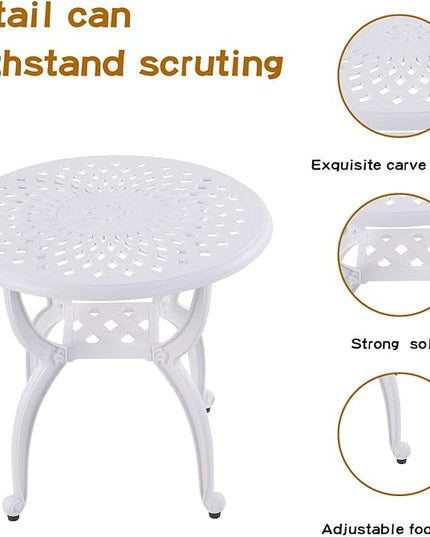 Jardin DE CENTENNAIL 3-Piece Outdoor Bistro Set Cast Aluminum Rust-Resistant Patio Furniture Armchairs Design (White) - LeafyLoom