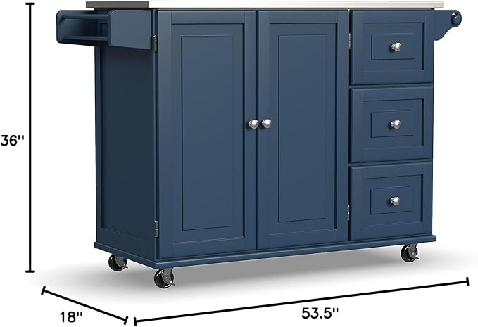 Homestyles Mobile Kitchen Island Cart with Stainless Steel Top, Blue - LeafyLoom
