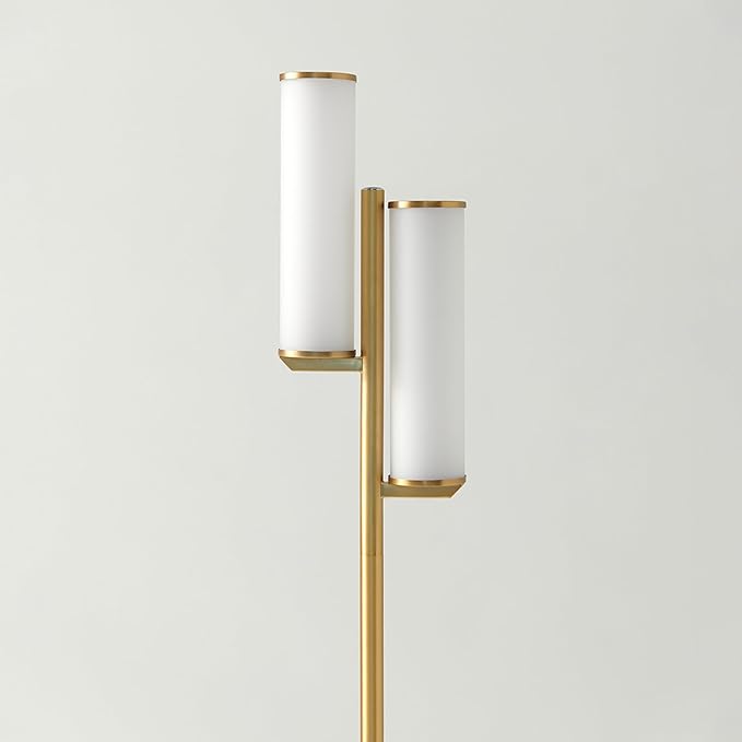 Brightech Gemini Floor Lamp, Dimmable Standing Lamp with Two Lights for Bedroom Reading, Modern Tall Tree Lamp for Offices, Mid-Century LED Lamp for Living Rooms, Great Living Room Decor - Gold/Brass - LeafyLoom