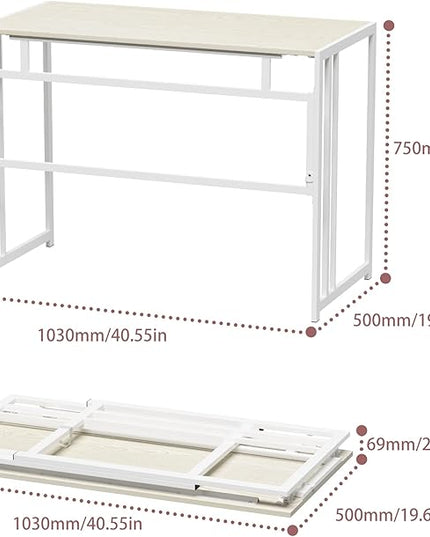 Folding Desk 40'' Computer Desk for Home Office, No Assembly Office Desk Foldable Simple Study Writing Desk Table for Small Spaces(Beige, White) - LeafyLoom