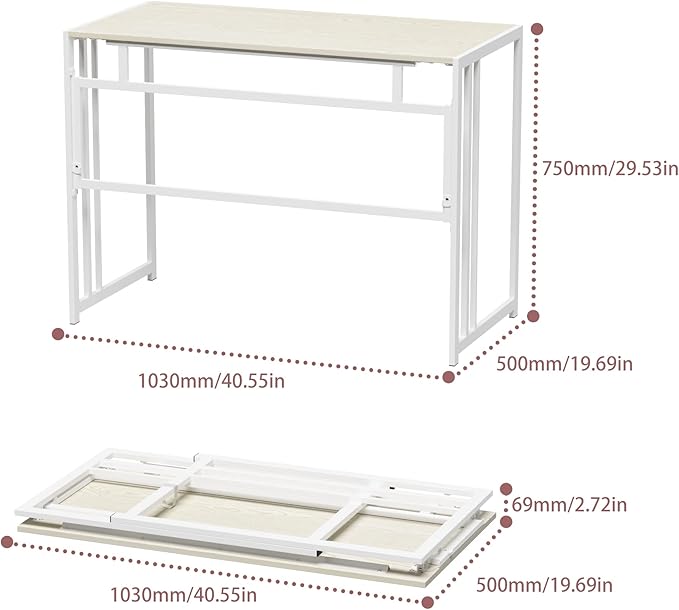Folding Desk 40'' Computer Desk for Home Office, No Assembly Office Desk Foldable Simple Study Writing Desk Table for Small Spaces(Beige, White) - LeafyLoom
