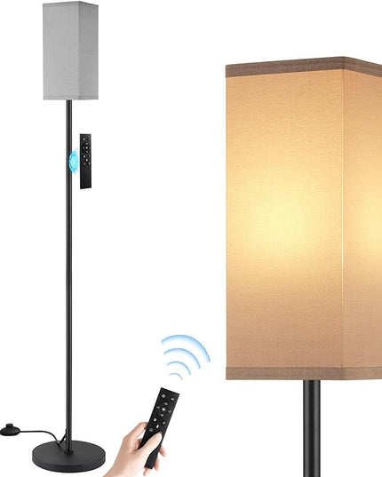 Ambimall Remote Control Floor Lamp, Stepless Dimmable, 64 Inches Tall, Include 9W Bulb, Standing Lamp for Living Room Bedroom Office (Grey & Black) - LeafyLoom