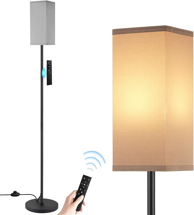 Ambimall Remote Control Floor Lamp, Stepless Dimmable, 64 Inches Tall, Include 9W Bulb, Standing Lamp for Living Room Bedroom Office (Grey & Black) - LeafyLoom