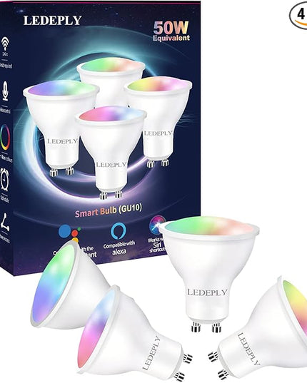 GU10 Smart Spot Light Bulb Compatible with Alexa, Google Home, SmartThings, 5W WiFi LED Track Light Bulbs, Color Changing, No Hub Required, 4 Pack LEDEPLY