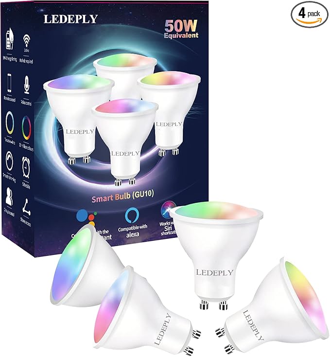 GU10 Smart Spot Light Bulb Compatible with Alexa, Google Home, SmartThings, 5W WiFi LED Track Light Bulbs, Color Changing, No Hub Required, 4 Pack LEDEPLY