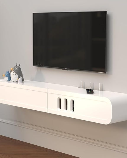 Floating TV Stand in Solid Wood, 52'' High Gloss Wall Mounted TV Cabinet, Floating TV Shelves with 2 Large Doors, Modern Entertainment Media Console Center Large Storage TV Bench (52.36IN) - LeafyLoom
