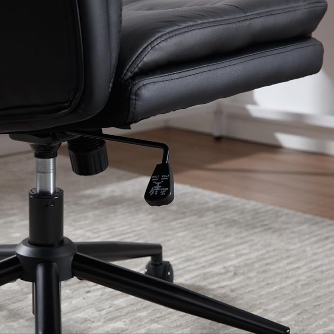 Armless Office Chair with Wheels Wide Desk Chair Leather Mid Back Accent Chair Padded Swivel Vanity Chair for Girl Women Computer Task Chair for Home Office (Leather, Black) - LeafyLoom