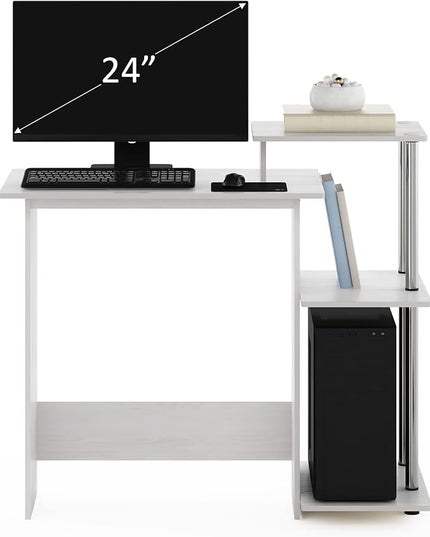 Furinno Efficient Home Laptop Notebook Computer Desk with Square Shelves, Side, White Oak/Chrome - LeafyLoom