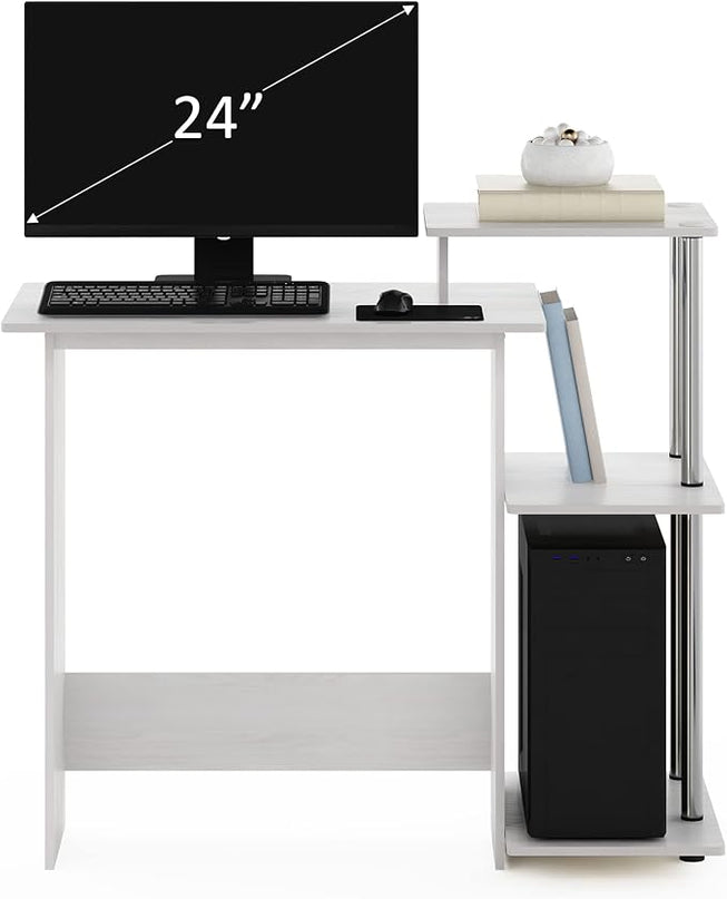 Furinno Efficient Home Laptop Notebook Computer Desk with Square Shelves, Side, White Oak/Chrome - LeafyLoom