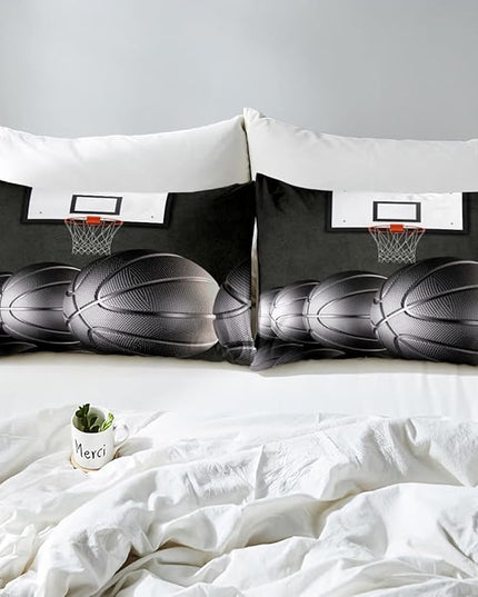 Erosebridal Boys Black Basketball Bedding Set King Kids Sports Comforter Set Teen Basketball Hoop Down Comforter Soft Lightweight Quilted Duvet 3 Pcs Basketball Lovers Bedroom Decor - LeafyLoom