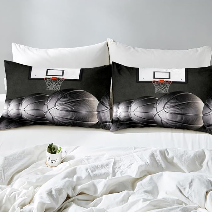 Erosebridal Boys Black Basketball Bedding Set King Kids Sports Comforter Set Teen Basketball Hoop Down Comforter Soft Lightweight Quilted Duvet 3 Pcs Basketball Lovers Bedroom Decor - LeafyLoom