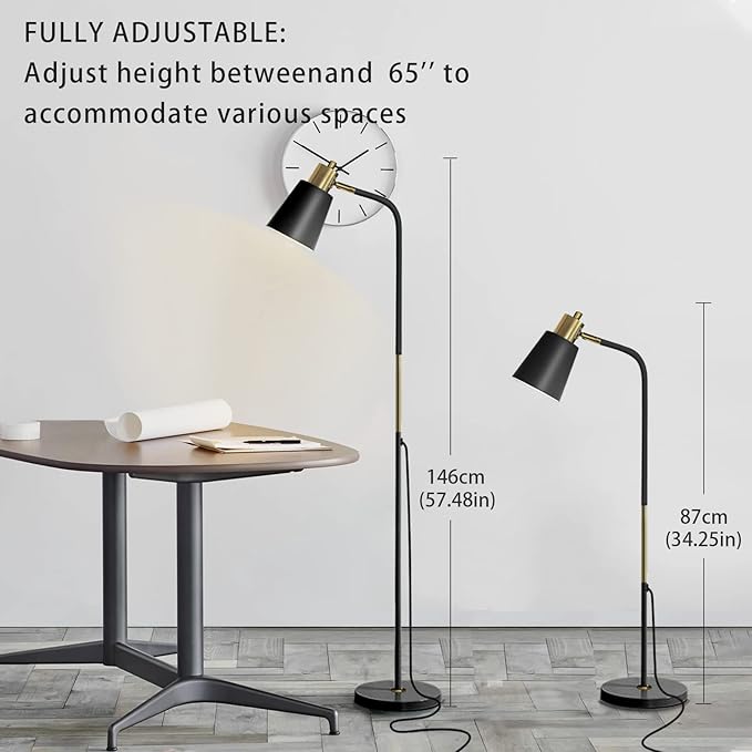 Floor Lamp, Dimmable Floor Lamps for Living Rooms & Bedrooms, Farmhouse Reading Lamp - Standing, Adjustable Metal Heads Indoor Task Lighting for Living Room Bedroom Office Home Décor (Black-01) - LeafyLoom