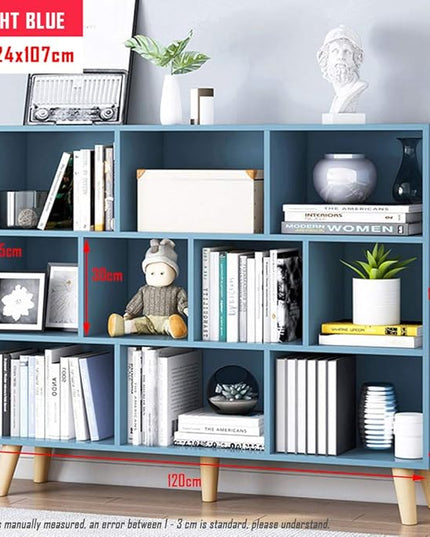 IOTXY Wooden Open Shelf Bookcase - 3-Tier Floor Standing Display Cabinet Rack with Legs, 10 Cubes Bookshelf, Bright Blue - LeafyLoom