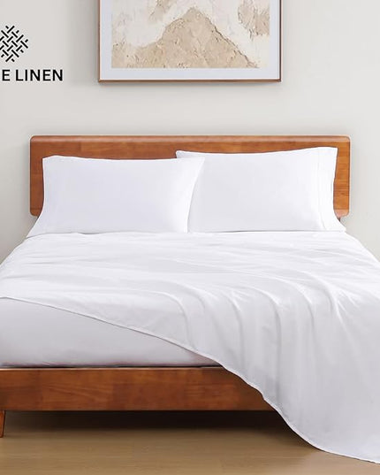 LANE LINEN 100% Organic Cotton Queen Sheet Set, 4Pc Cotton Sheets Queen Size Bed Set, Soft & Breathable Percale Weave, Deep Pocket Queen Sheets, Hotel-Quality Bed Sheets Queen Size - White Bed Sheets - LeafyLoom
