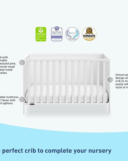 Graco Theo 3-in-1 Convertible Crib (White) - GREENGUARD Gold Certified, Converts to Toddler Bed & Daybed, Fits Standard Full-Size Crib Mattress, 4 Adjustable Mattress Heights - LeafyLoom