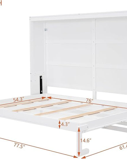 Merax Modern Farmhouse Solid Wood Murphy Bed Chest/Space Saving/Wood Slat Support/Full,White - LeafyLoom