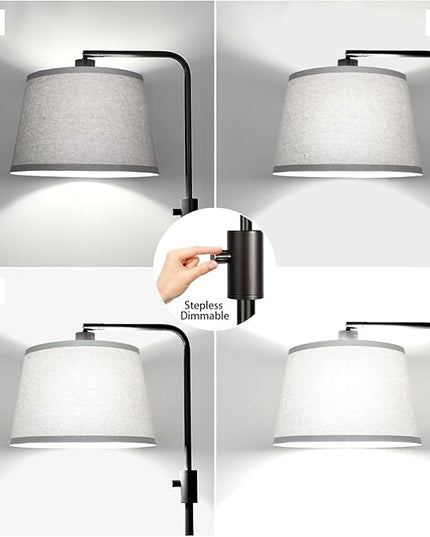 【Upgraded】 Dimmable Floor Lamp, 1000 Lumens LED Edison Bulb Included, Arc Floor Lamps for Living Room Modern Standing Lamp with Gray Shade, Tall Lamps for Living Room Bedroom Office Dining Room - LeafyLoom