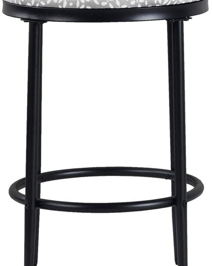HomePop Upholstered Metal Barstool, Fabric Side Chairs for Dining Room, Kitchen and Living Room - Light Grey Print - LeafyLoom