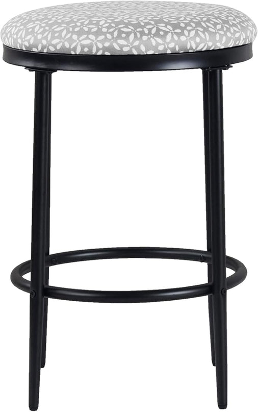 HomePop Upholstered Metal Barstool, Fabric Side Chairs for Dining Room, Kitchen and Living Room - Light Grey Print - LeafyLoom