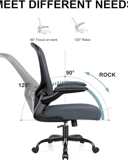 Ergonomic Office Chair, Lumbar Support Desk Chair with Flip-up Armrest and Breathable Mesh, Height Adjustable Swivel Office Chair Darkgray - LeafyLoom
