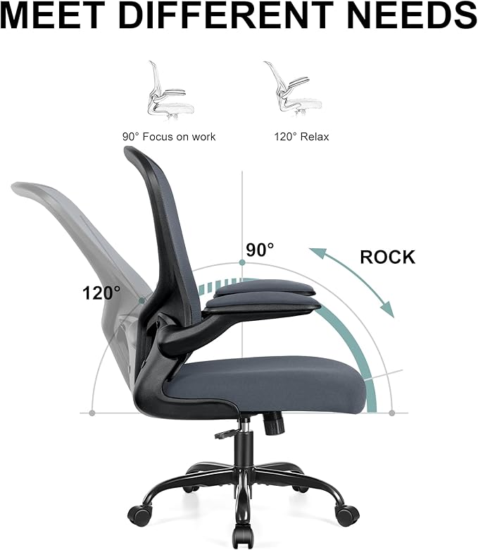 Ergonomic Office Chair, Lumbar Support Desk Chair with Flip-up Armrest and Breathable Mesh, Height Adjustable Swivel Office Chair Darkgray - LeafyLoom