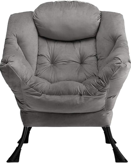 AbocoFur Modern Velvet Fabric Lazy Chair, Accent Contemporary Lounge Chair, Single Steel Frame Leisure Sofa Chair with Armrests and A Side Pocket, Thick Padded Back, Smoky Grey - LeafyLoom