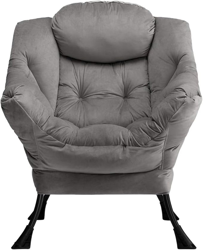 AbocoFur Modern Velvet Fabric Lazy Chair, Accent Contemporary Lounge Chair, Single Steel Frame Leisure Sofa Chair with Armrests and A Side Pocket, Thick Padded Back, Smoky Grey - LeafyLoom