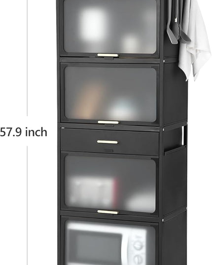 Kitchen Pantry Cabinet, 5 Tiers Freestanding Buffet Cupboards Sideboard with Brakeable Casters, Kitchen Pantry Storage Cabinet for Kitchen, Living Room and Dinning Room - LeafyLoom