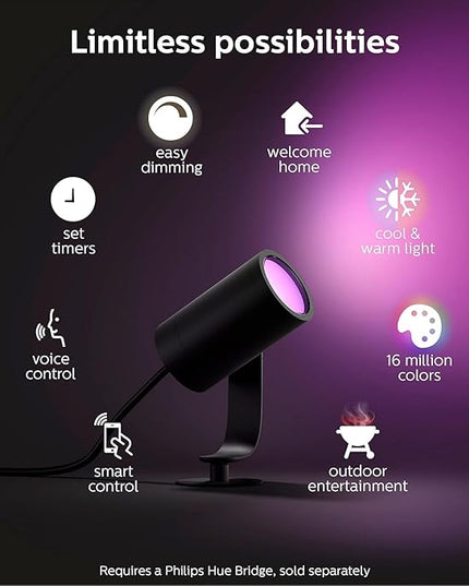 Philips Hue Lily Outdoor Smart Spot Light Base Kit - White and Color Ambiance LED Walkway Lights - Low Voltage Landscape Lighting - Requires Bridge - Control with App and Voice - Weatherproof - 3 Pack PhilipsHue