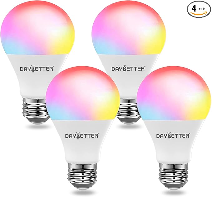 DAYBETTER Tuya Smart Light Bulbs, RGBCW Wi-Fi Color Changing Led Bulbs Compatible with Alexa & Google Home Assistant, A19 E26 9W 800LM Multicolor Led Light Bulb, No Hub Required, Light Bulbs 4 Pack DAYBETTER