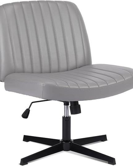 Sweetcrispy Office Chair No Wheels - Armless Desk Chair No Wheels Cross Legged Office Chair Wide Swivel Leather Home Office Desk Chairs - LeafyLoom