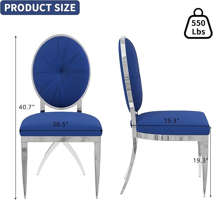 ACEDÉCOR Blue and Silver Dining Chairs, Mid-Century Modern Velvet Dining Chairs with Silver X Shaped Legs, for Kitchen, Dining Room, Living Room,Restaurant, Set of 6 - LeafyLoom