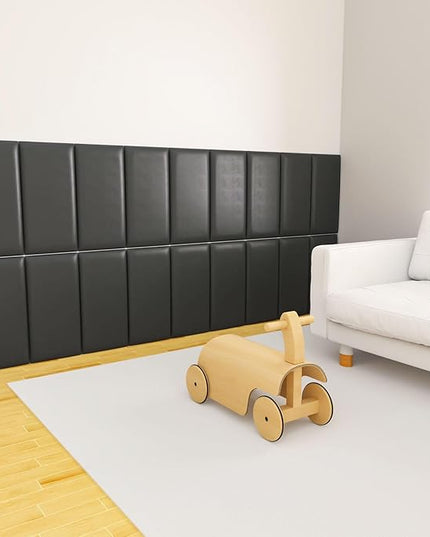 Peel and Stick Headboard for Twin and king in Black Headboard panels for wall, 3D Anti-Collision Wall Panel, Self-Adhesive Bedroom/Living Room Upholstered Wall Panel (4 Panels/11.8" x 23.6") - LeafyLoom