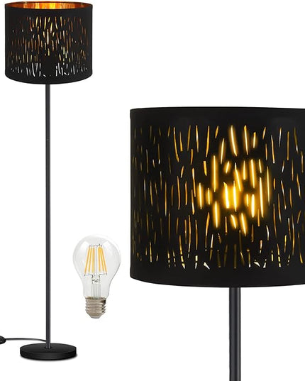 BoostArea Floor Lamp, Standing Lamp, 6W LED Floor Lamps with Black Lampshade, 2700K, Foot Switch, E26 Socket, 58" Tall Metal Pole Lamp, Simple Floor Lamps for Living Room/Bedroom/Farmhouse, Forest - LeafyLoom