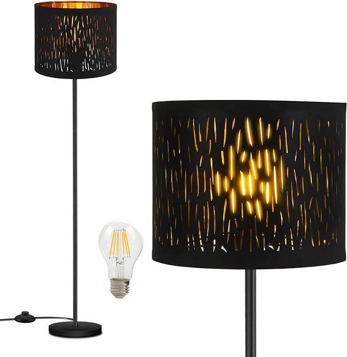 BoostArea Floor Lamp, Standing Lamp, 6W LED Floor Lamps with Black Lampshade, 2700K, Foot Switch, E26 Socket, 58" Tall Metal Pole Lamp, Simple Floor Lamps for Living Room/Bedroom/Farmhouse, Forest - LeafyLoom