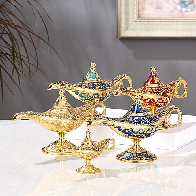 Classic Vintage Collectable Rare Legend Aladdin Magic Genie Costume Lamp Home Table Decoration & Gift, Gold - LeafyLoom