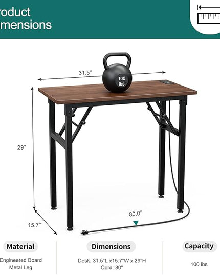 TEMI Computer Desk with Power Outlet - Portable Small with USB Ports, Durable Construction. Perfect Writing Desk, Study Table, and Office Table for Compact Spaces. Work Desk for Home Office Use. - LeafyLoom