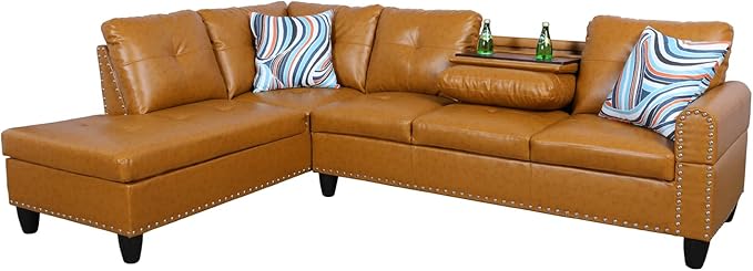 L Shaped Sofa with Ottoman Modern Sectional Living Room, Bedroom, Office, L Couch Ginger - LeafyLoom