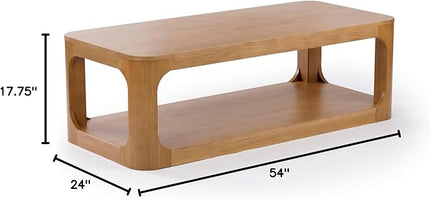 Plank+Beam Forma Coffee Table, Solid Wood 54 Inch Modern Coffee Table with Shelf, Contemporary Center Table with Storage Space, Rectangle Tea Table with Storage, Pecan - LeafyLoom