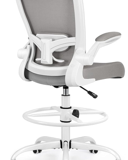 FelixKing Drafting Chair Ergonomic Tall Office Chair, Breathable Mesh Chair with Adjustable Footrest Ring Lumbar Support Flip-up Armrests, High Back Executive Comfy Task Computer Chair for Home Office - LeafyLoom