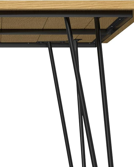 SIMPLIHOME Hunter Dining, Solid Wood Oak Veneer Tabletop Powder-Coated Iron Metal Legs in Black, Industrial-Style Rectangular Kitchen Table for 4 to 6 People, 66 inches - LeafyLoom