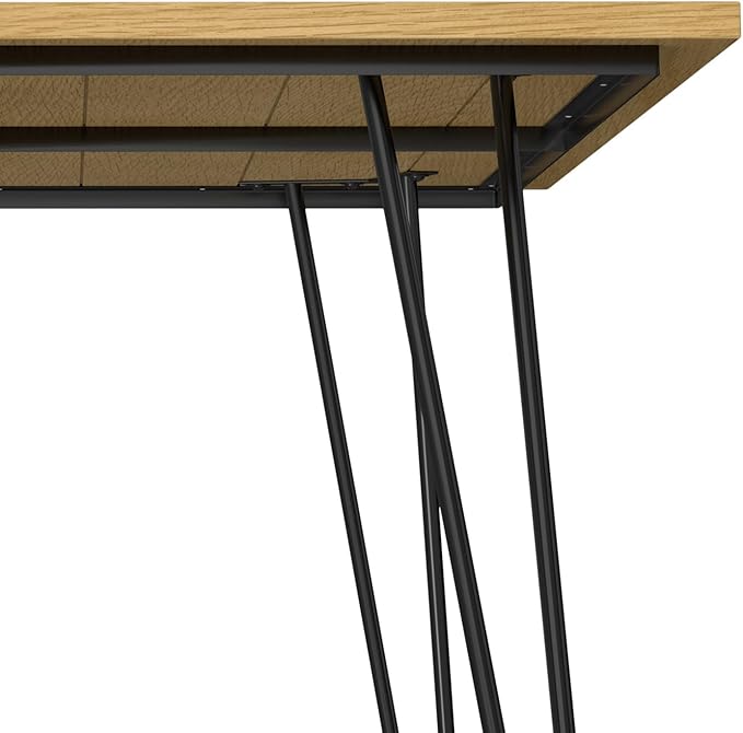 SIMPLIHOME Hunter Dining, Solid Wood Oak Veneer Tabletop Powder-Coated Iron Metal Legs in Black, Industrial-Style Rectangular Kitchen Table for 4 to 6 People, 66 inches - LeafyLoom