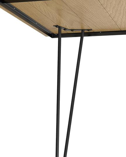 SIMPLIHOME Hunter Dining, Solid Wood Oak Veneer Tabletop Powder-Coated Iron Metal Legs in Black, Industrial-Style Rectangular Kitchen Table for 4 to 6 People, 66 inches - LeafyLoom