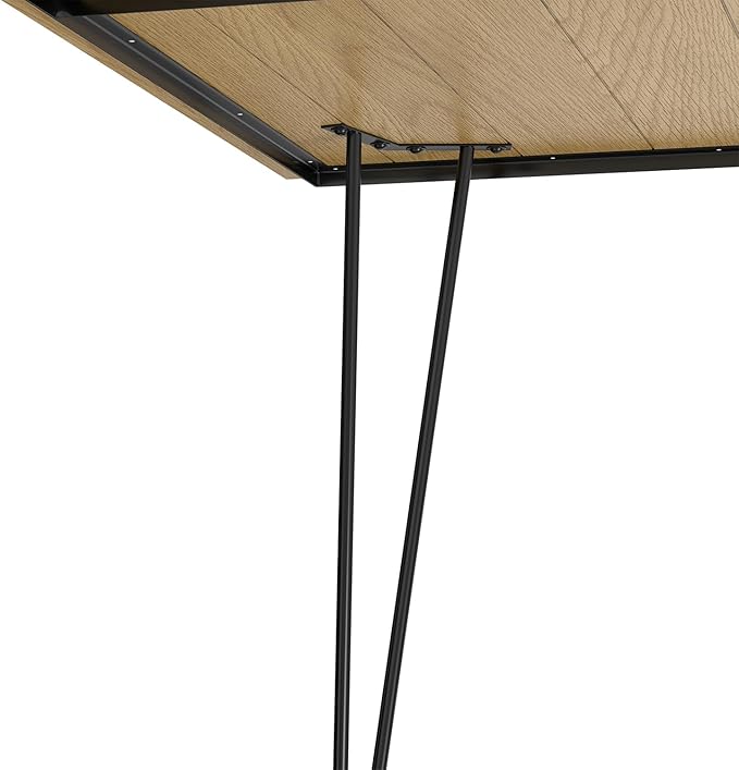 SIMPLIHOME Hunter Dining, Solid Wood Oak Veneer Tabletop Powder-Coated Iron Metal Legs in Black, Industrial-Style Rectangular Kitchen Table for 4 to 6 People, 66 inches - LeafyLoom