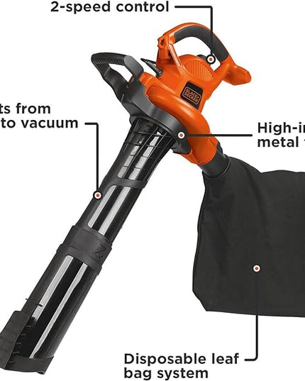 BLACK+DECKER Leaf Blower & Leaf Vacuum, 3-in-1, 12-Amp, 250-MPH, 400-CFM (BV6000) - LeafyLoom