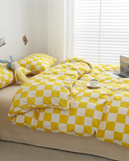 Wellboo Yellow and White Comforter Sets California King Women Men Bright Yellow Checkerboard Grid Bedding Comforters Cotton Modern Yellow Checkered Geometric Quilts Cal King Luxury Elegant Yellow Bed - LeafyLoom