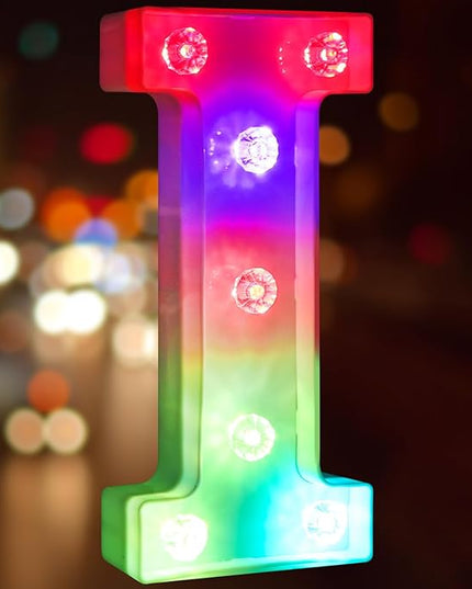 Glintee LED Letter Lights Sign Light Up Letters Sign for Night Light Wedding/Birthday Party Battery Powered Christmas Lamp Home Bar Decoration- (Colorful I) - LeafyLoom