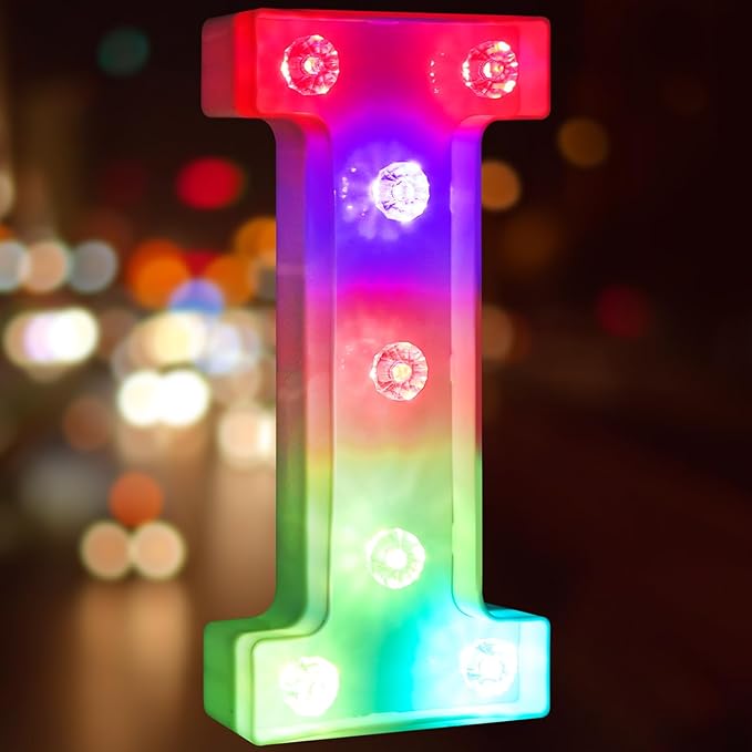 Glintee LED Letter Lights Sign Light Up Letters Sign for Night Light Wedding/Birthday Party Battery Powered Christmas Lamp Home Bar Decoration- (Colorful I) - LeafyLoom