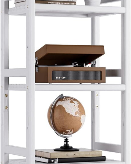 5 Tier Bamboo Shelf, Tall Narrow Bookcase, Freestanding Bathroom Storage Unit with Adjustable Shelves, Modern Display Standing Bookshelf for Living Room, Bedroom, Home Office, White - LeafyLoom