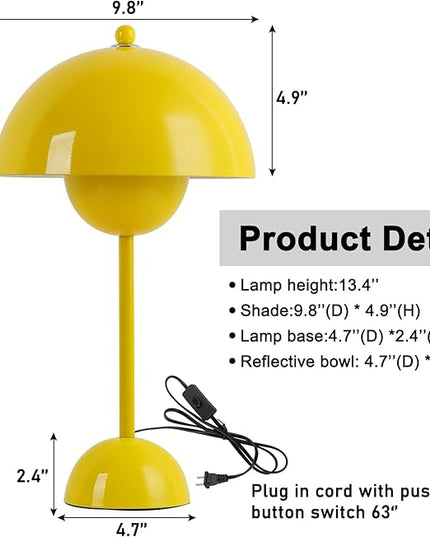 COSYLUX Modern Small Table Lamp for Bedroom, Cute Dome Shade Reflecting Light Reading Lamp for Living Room, Kid's Room, Study, Office, Beside Bedside Nightstand Desk Lamp(Yellow) - LeafyLoom